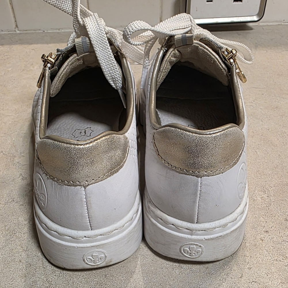 Rieker White Textured Sneakers with Gold Accents - Picture 6 of 8